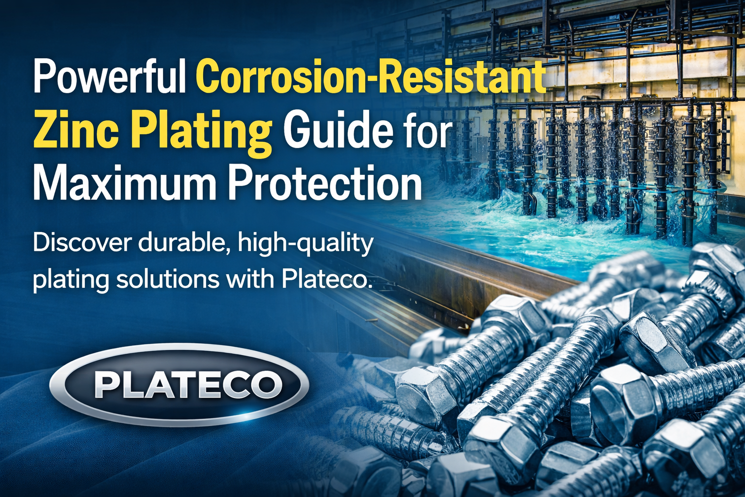 Close-up of a shiny metal surface coated with corrosion-resistant zinc plating, showing a smooth, reflective finish.