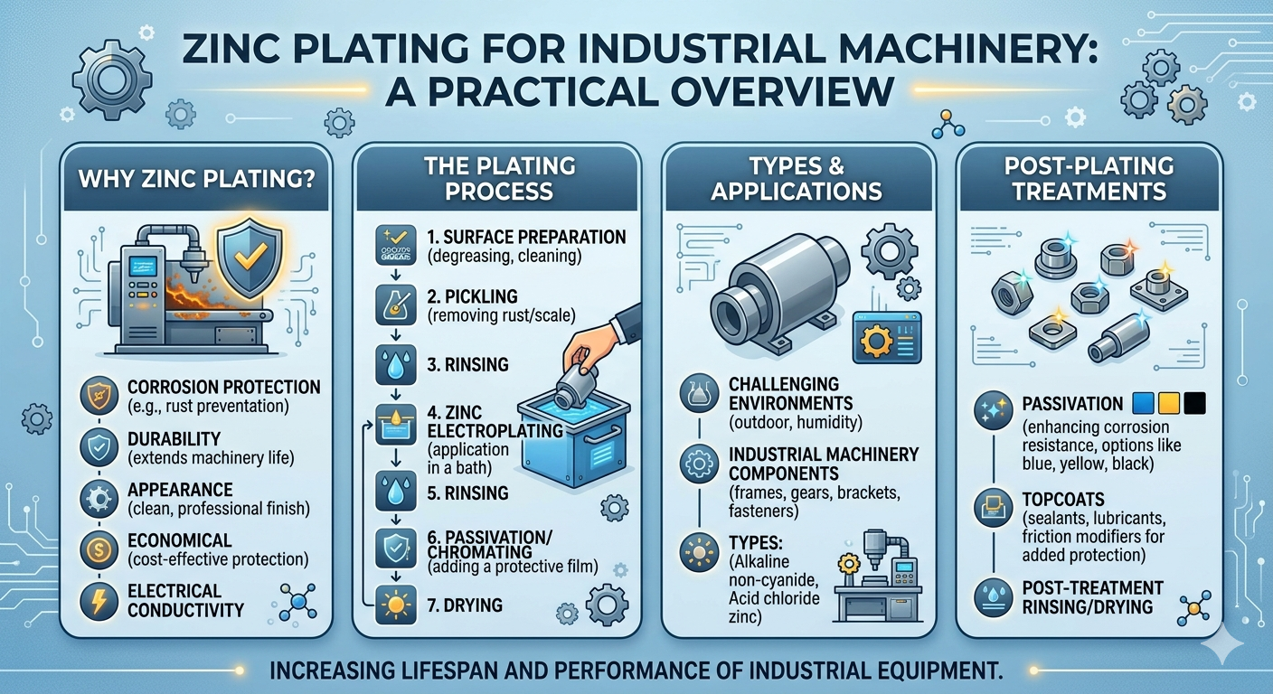 Zinc plated industrial machinery parts with corrosion protection