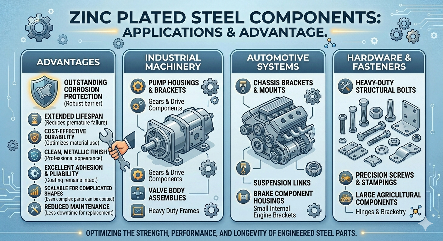Zinc plated steel components with corrosion protection
