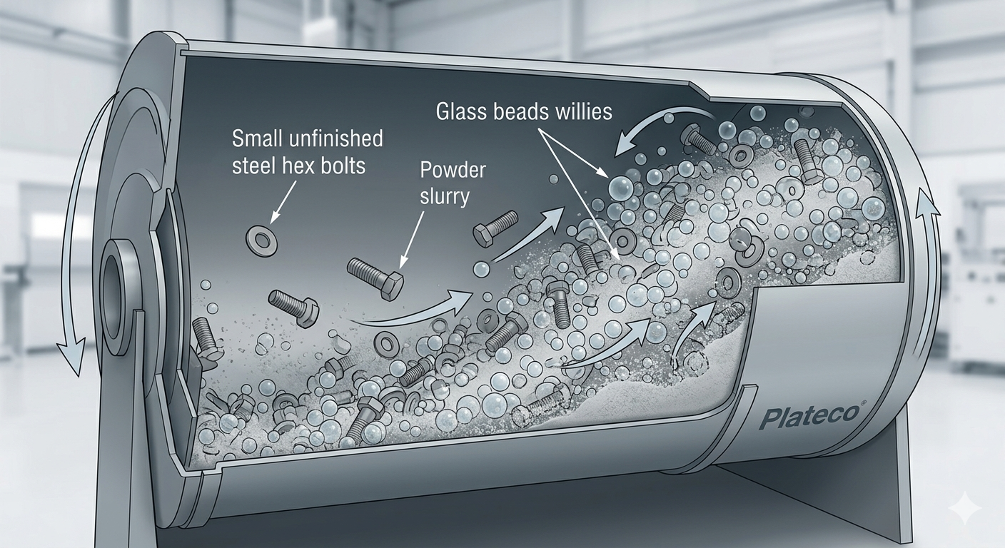 Mechanical Galvanizing Process Mechanical galvanizing process coating metal parts with zinc without electroplating