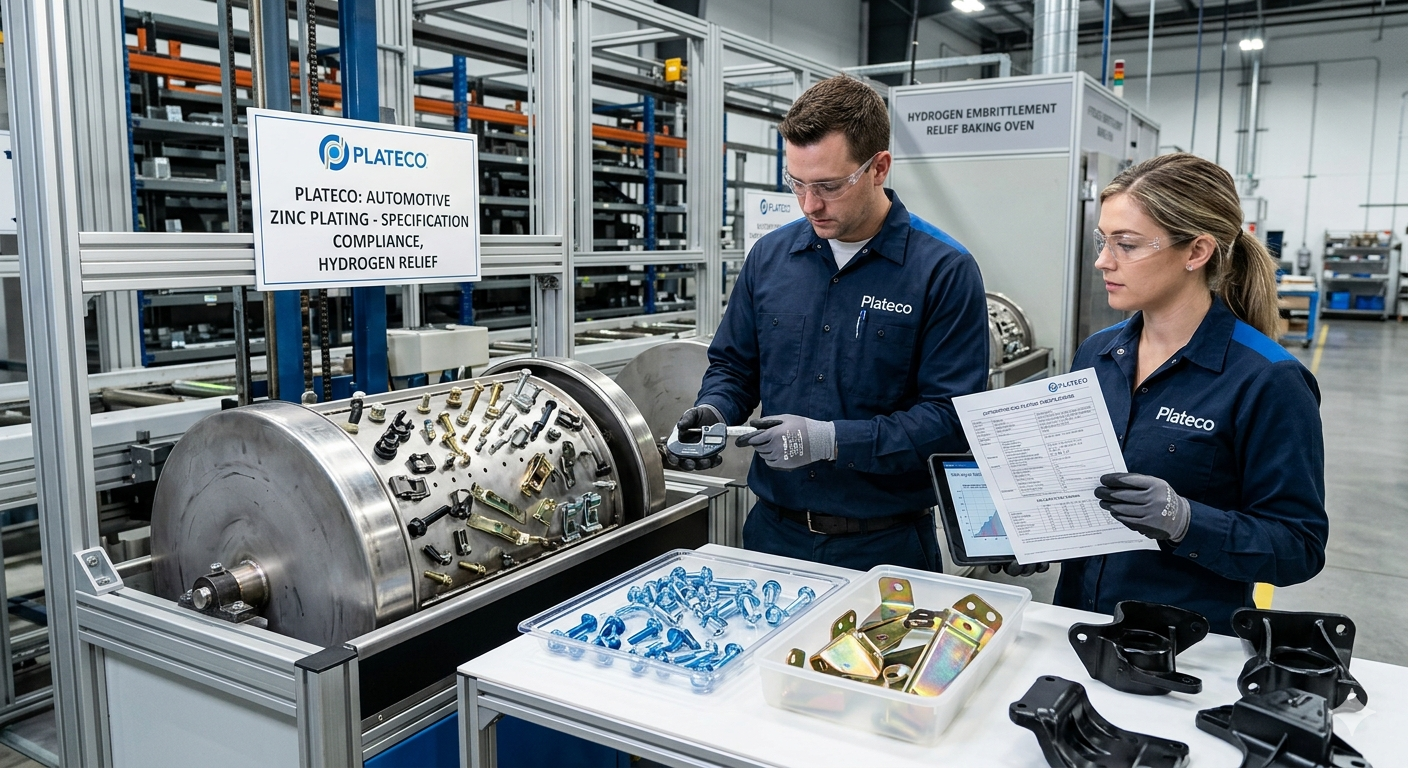 Automotive parts such as bolts, fasteners, and brackets coated with zinc plating for corrosion resistance.