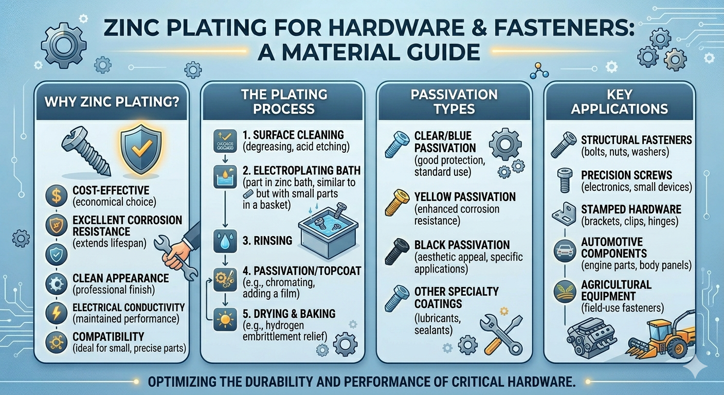 Zinc plating for hardware and fasteners corrosion protection