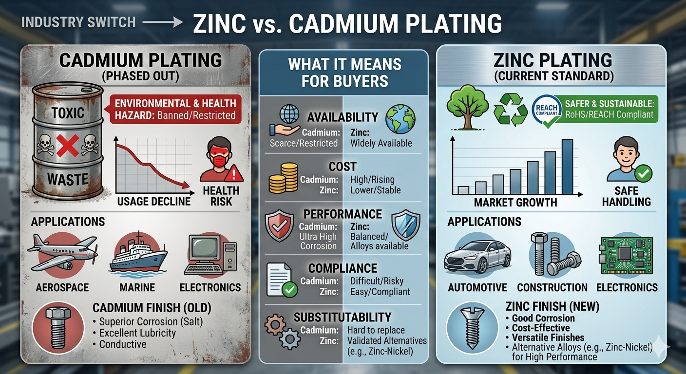 Zinc vs Cadmium Plating Comparison Zinc vs cadmium plated metal comparison