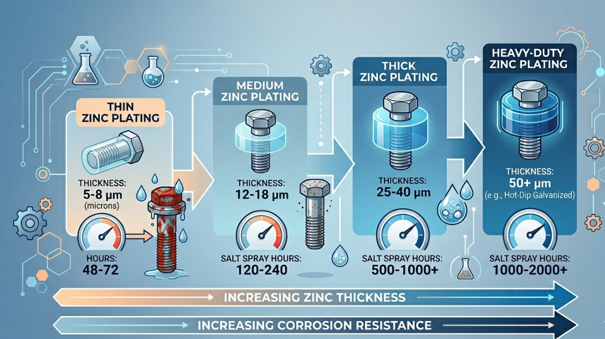 Zinc plating thickness comparison for corrosion protection.
