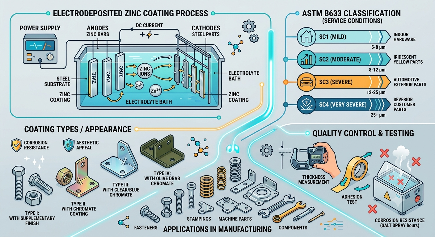 ASTM B633 Zinc Plating Process ASTM B633 zinc plating process on metal parts