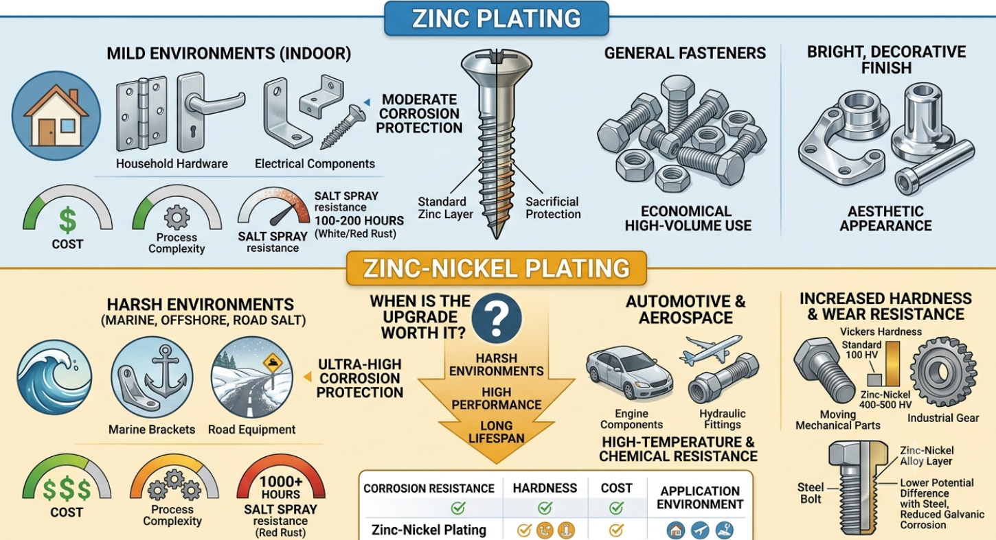 Zinc Plating vs Zinc-Nickel Plating corrosion protection comparison