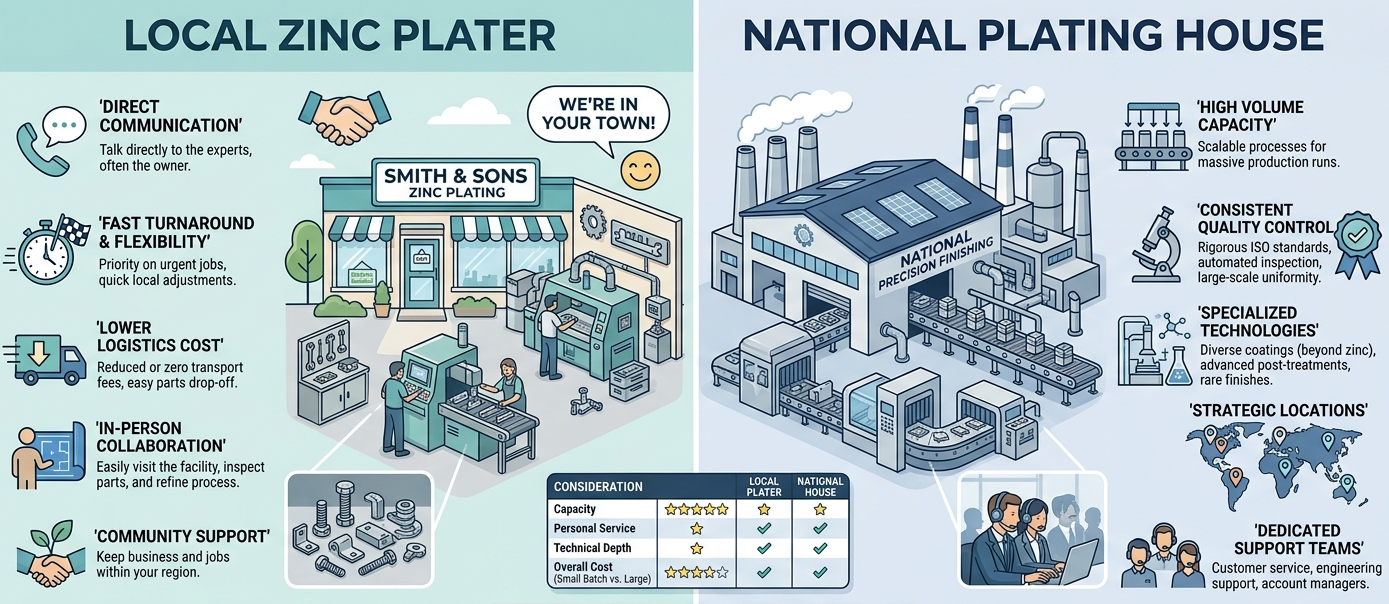 Local Zinc Plater vs National Plating House Local zinc plater vs national plating house comparison for metal finishing.