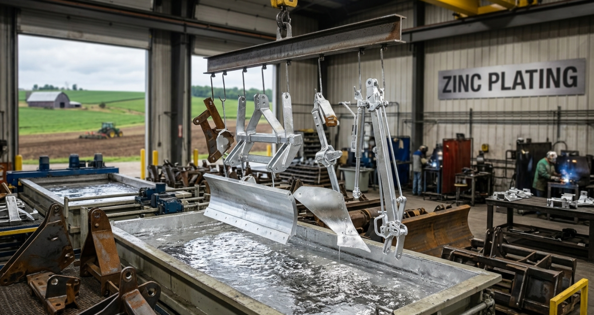 Zinc-plated agricultural equipment for corrosion resistance