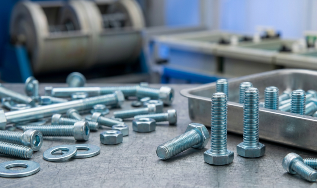 Zinc-plated fasteners with corrosion-resistant coating.