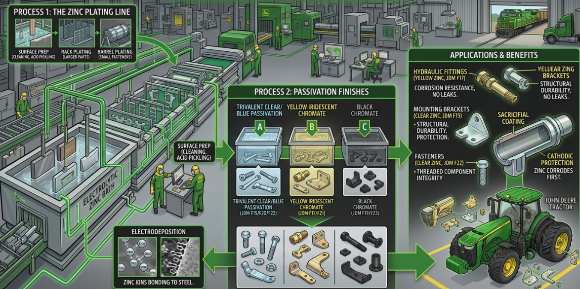 JDM-compliant zinc-plated John Deere parts.