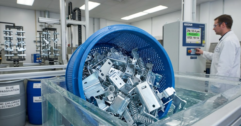 Zinc Plating for Metal Stampings Zinc-plated metal stampings with a uniform coating.
