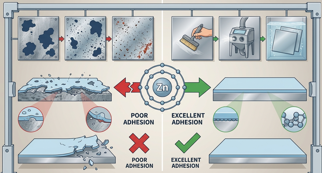 Surface preparation for zinc plating adhesion