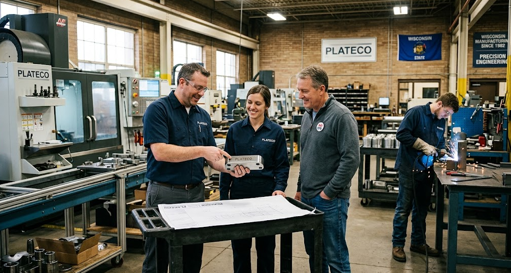 Plateco Zinc Plating — Process & Quality Technician inspecting zinc-plated parts at Plateco's Wisconsin facility